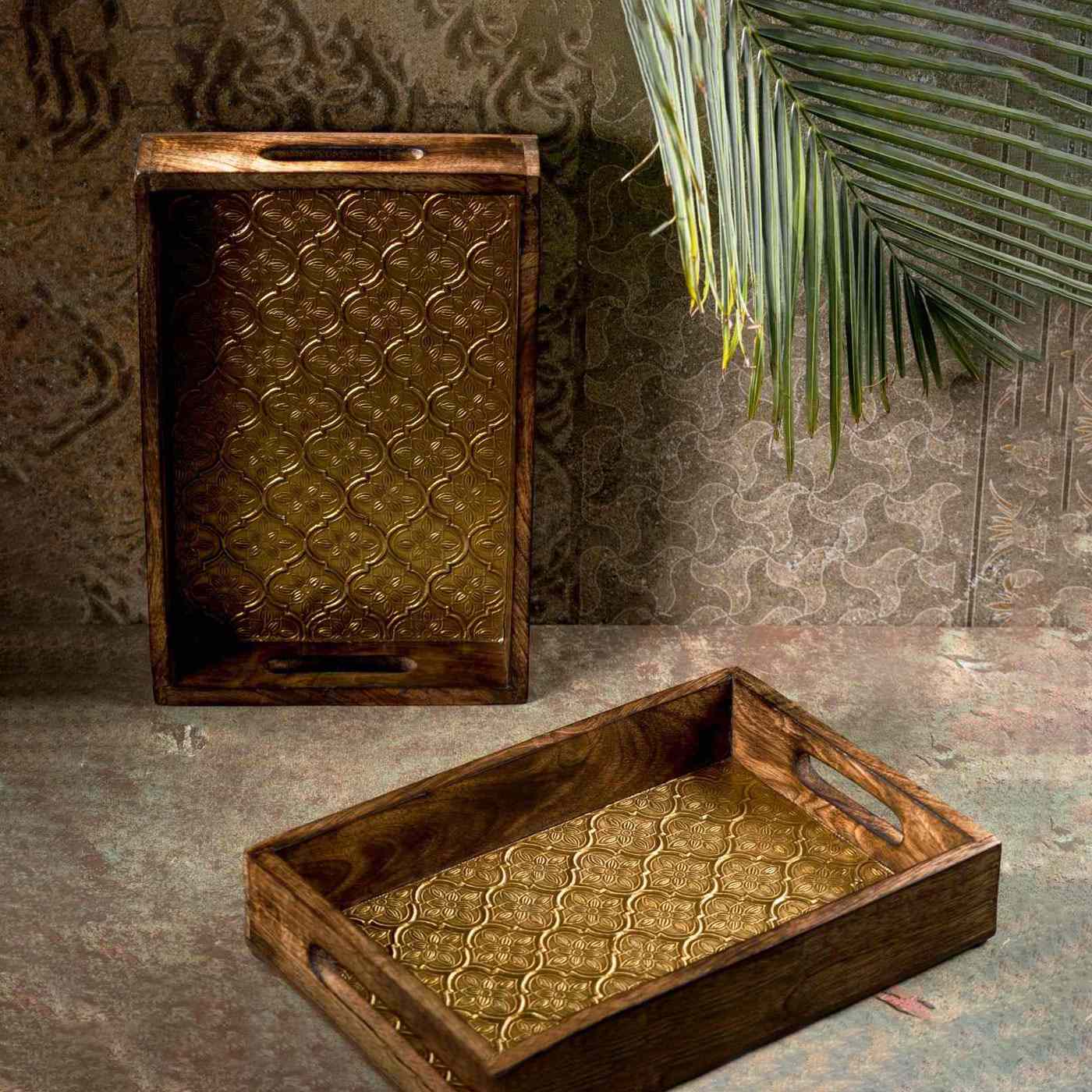 Handmade Wooden Tray for Serving (Golden)