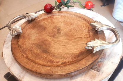 Wooden Tray With Metal Handle