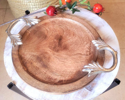 Wooden Tray With Metal Handle