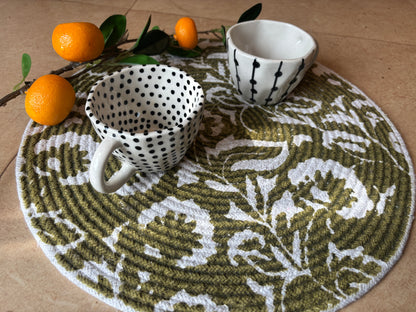 Printed Green Round Placemats