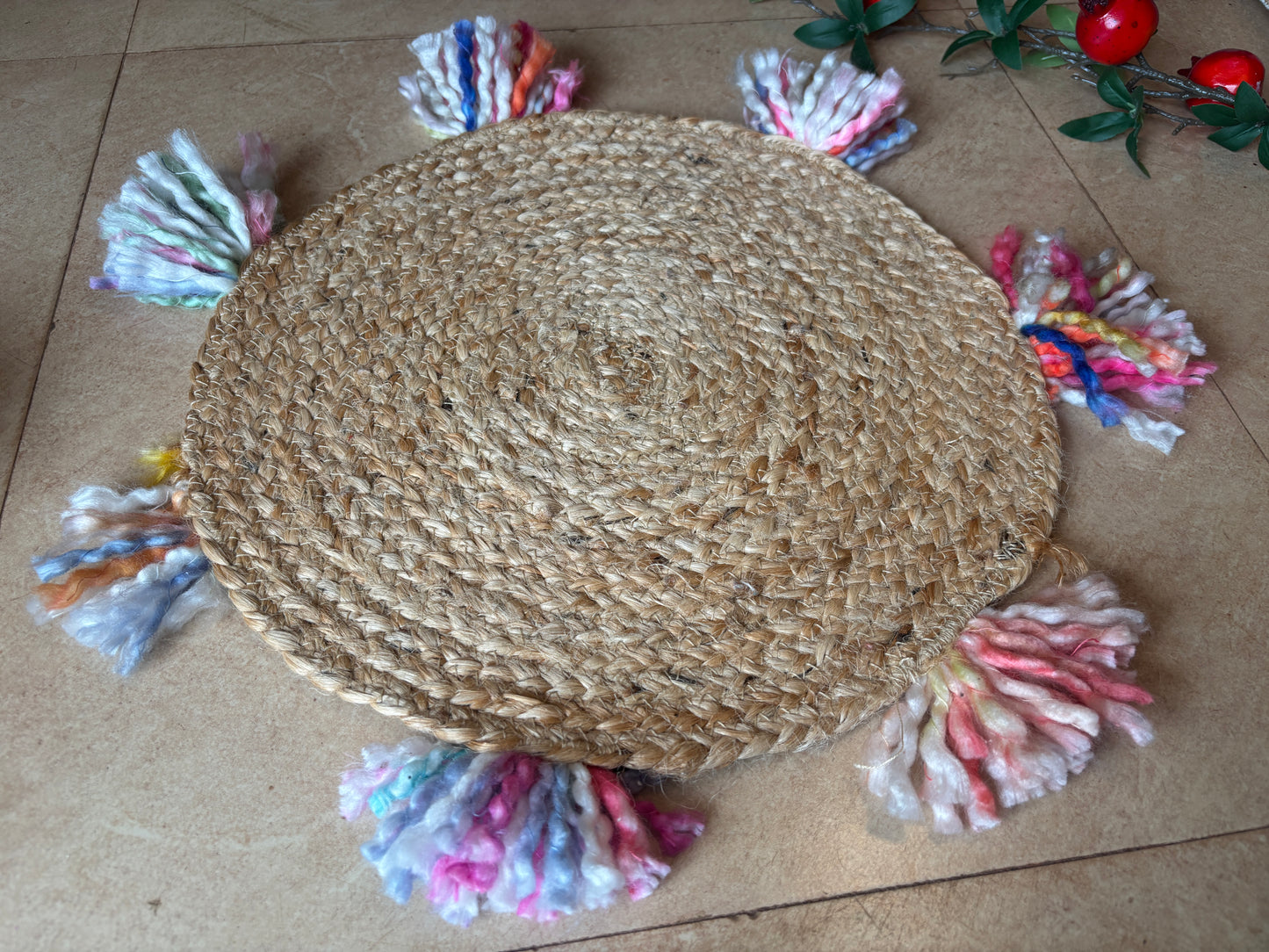 Jute Round Placemats with Multicolor Tassels