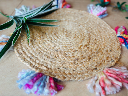 Jute Round Placemats with Multicolor Tassels