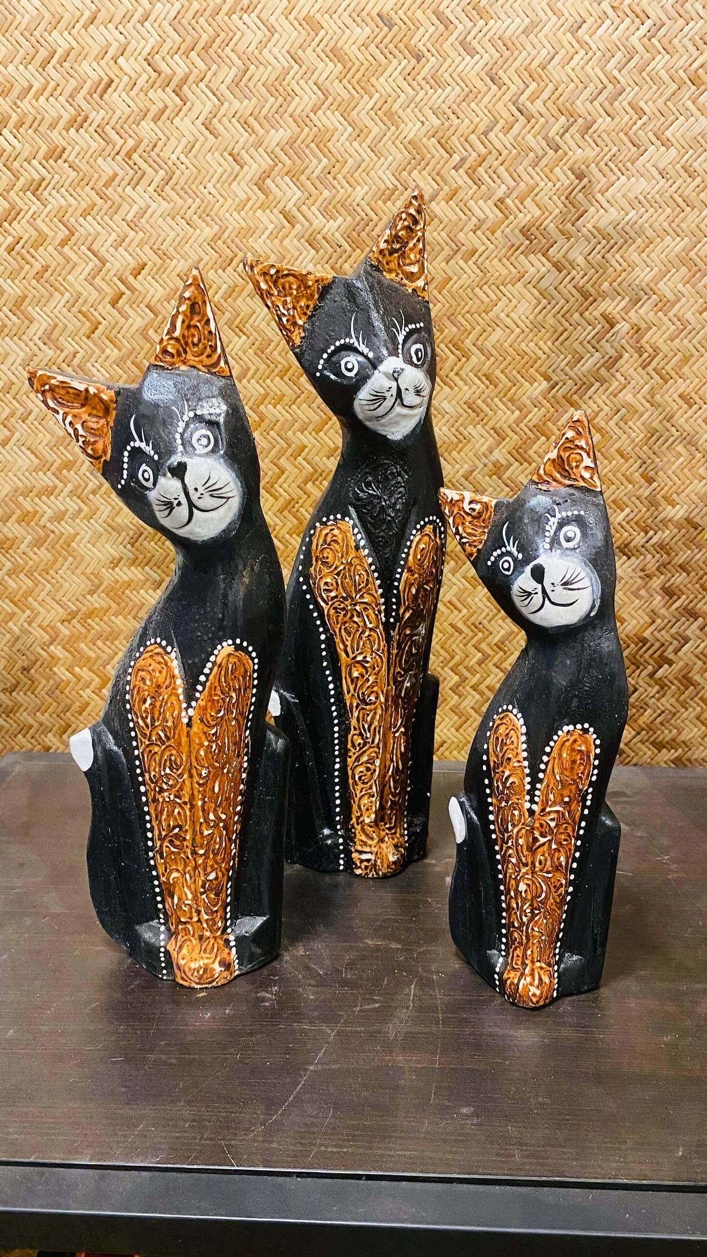 Imported Wooden Cats Set of 3