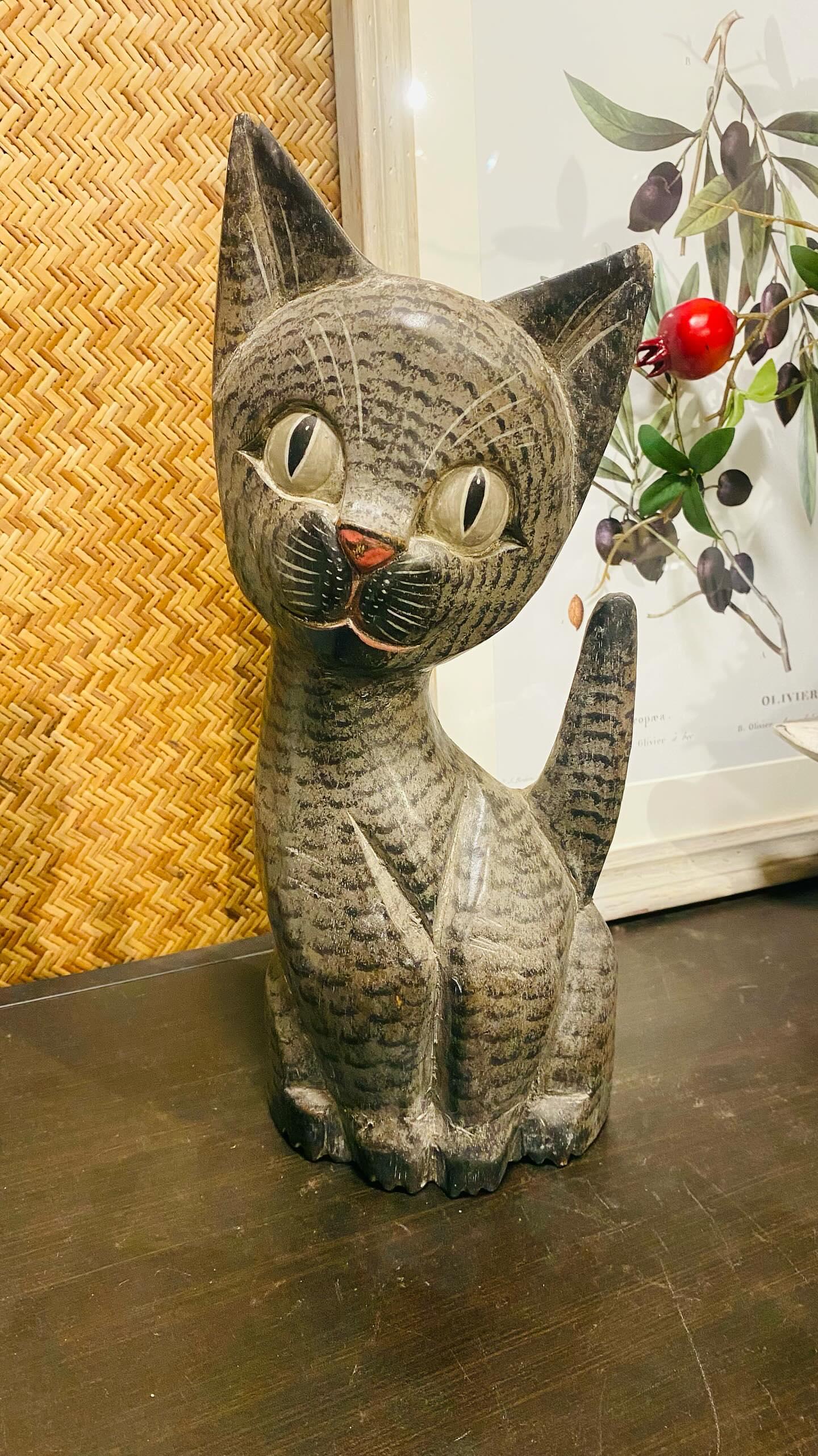 Vintage Handcrafted Wooden Cat Decor