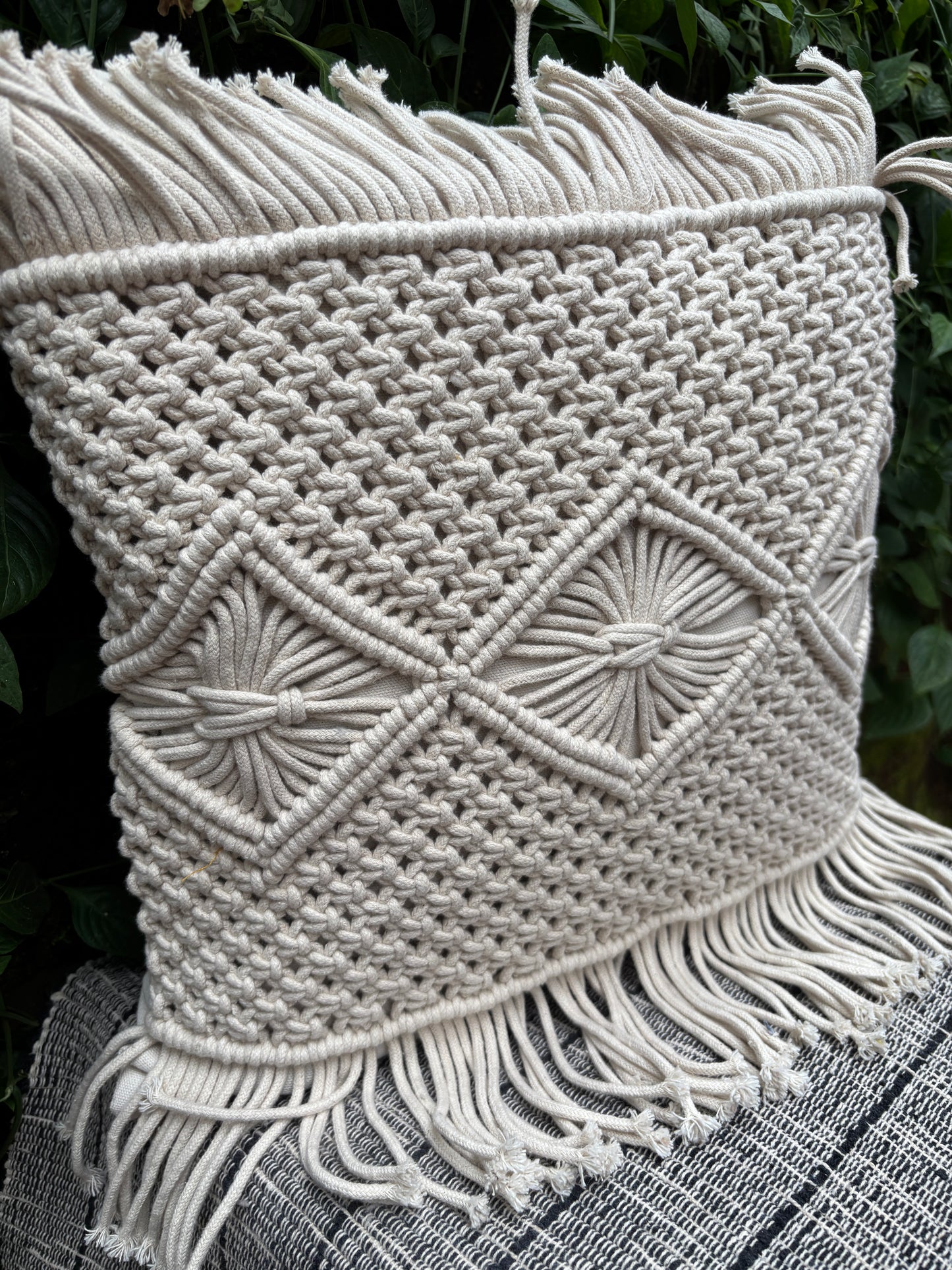 Macrame Handmade Natural/White Cushion Cover