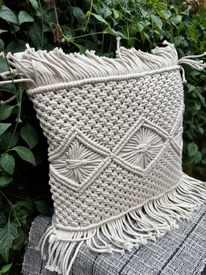 Macrame Handmade Natural/White Cushion Cover