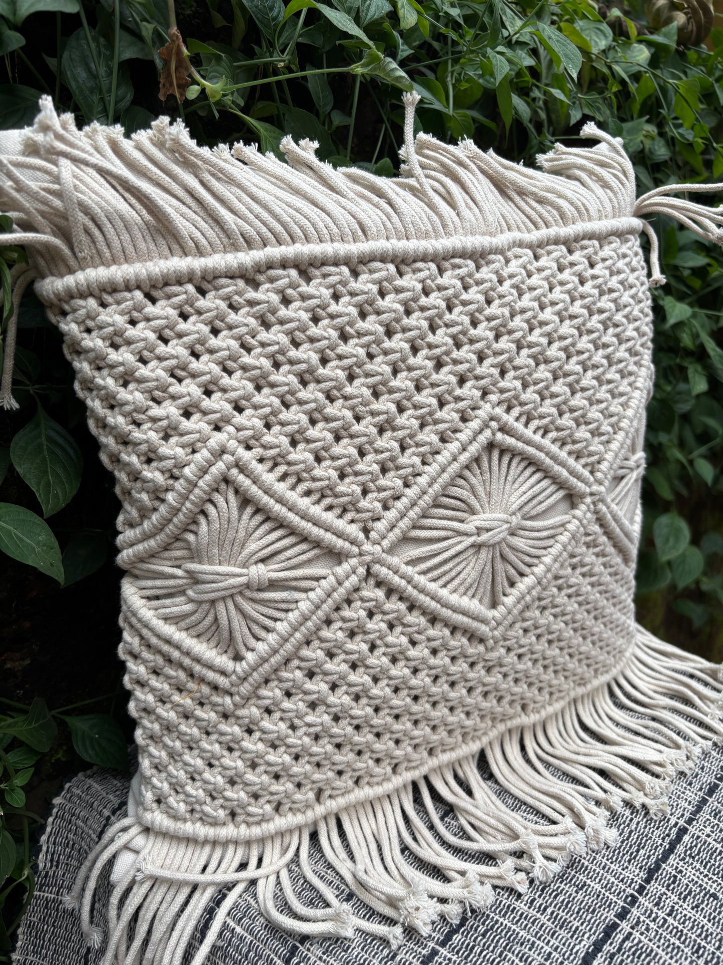 Macrame Handmade Natural/White Cushion Cover