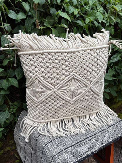 Macrame Handmade Natural/White Cushion Cover