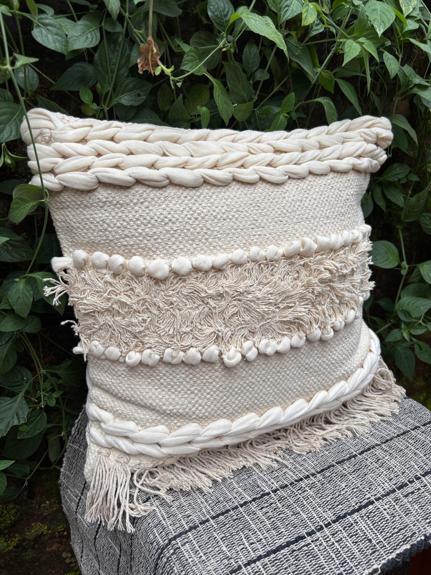 Bohemian Style Handmade Natural/White Cushion Cover