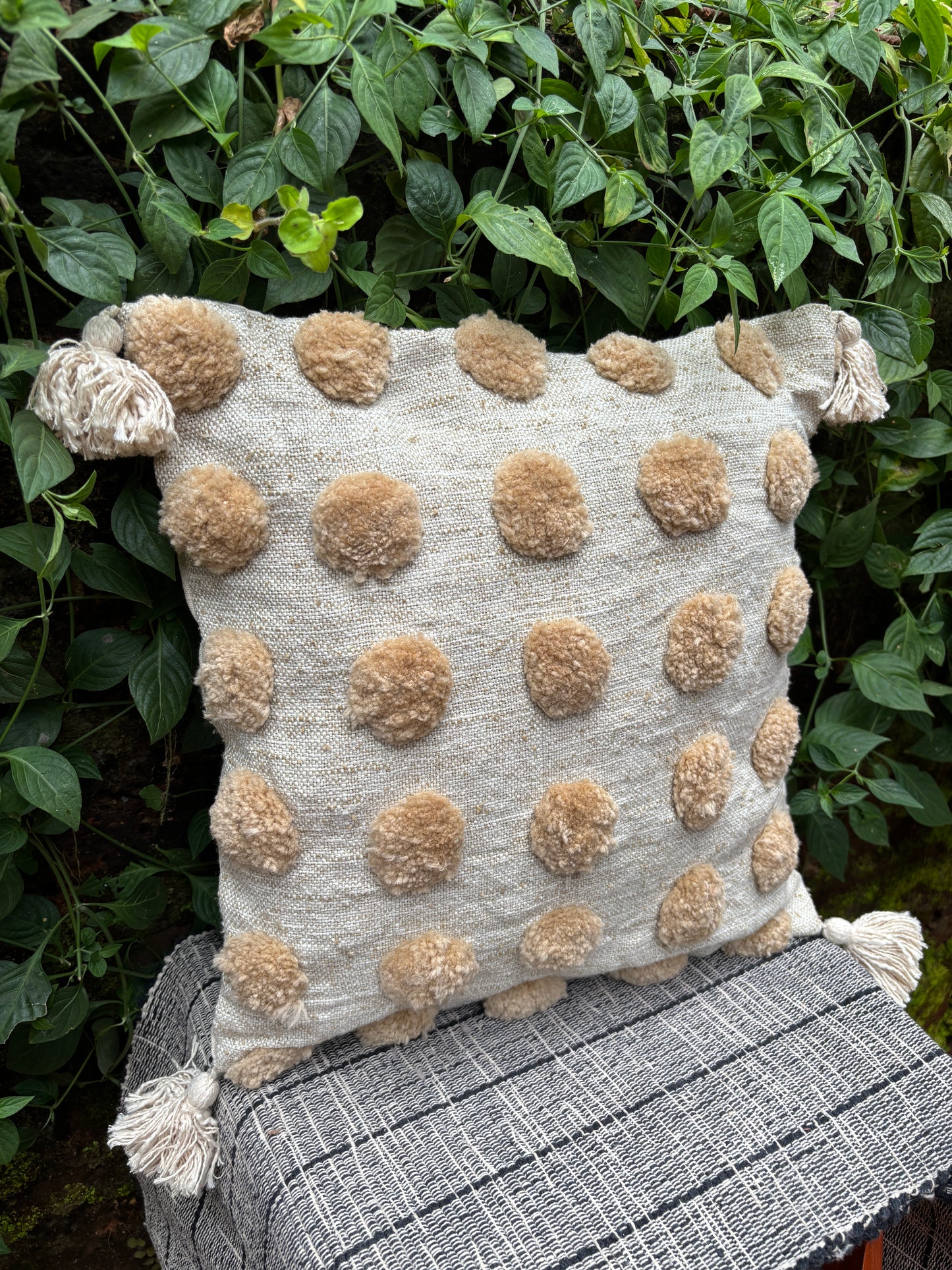 Bohemian Beige Bubble Cotton Natural Color Cushion Cover