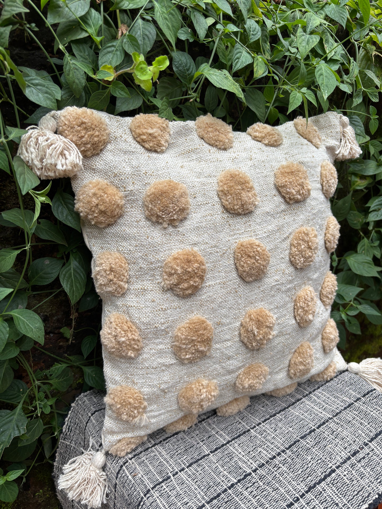 Bohemian Beige Bubble Cotton Natural Color Cushion Cover