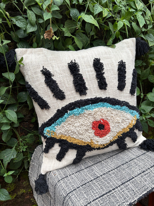 Evil Eye Tufted Handmade Cushion Cover