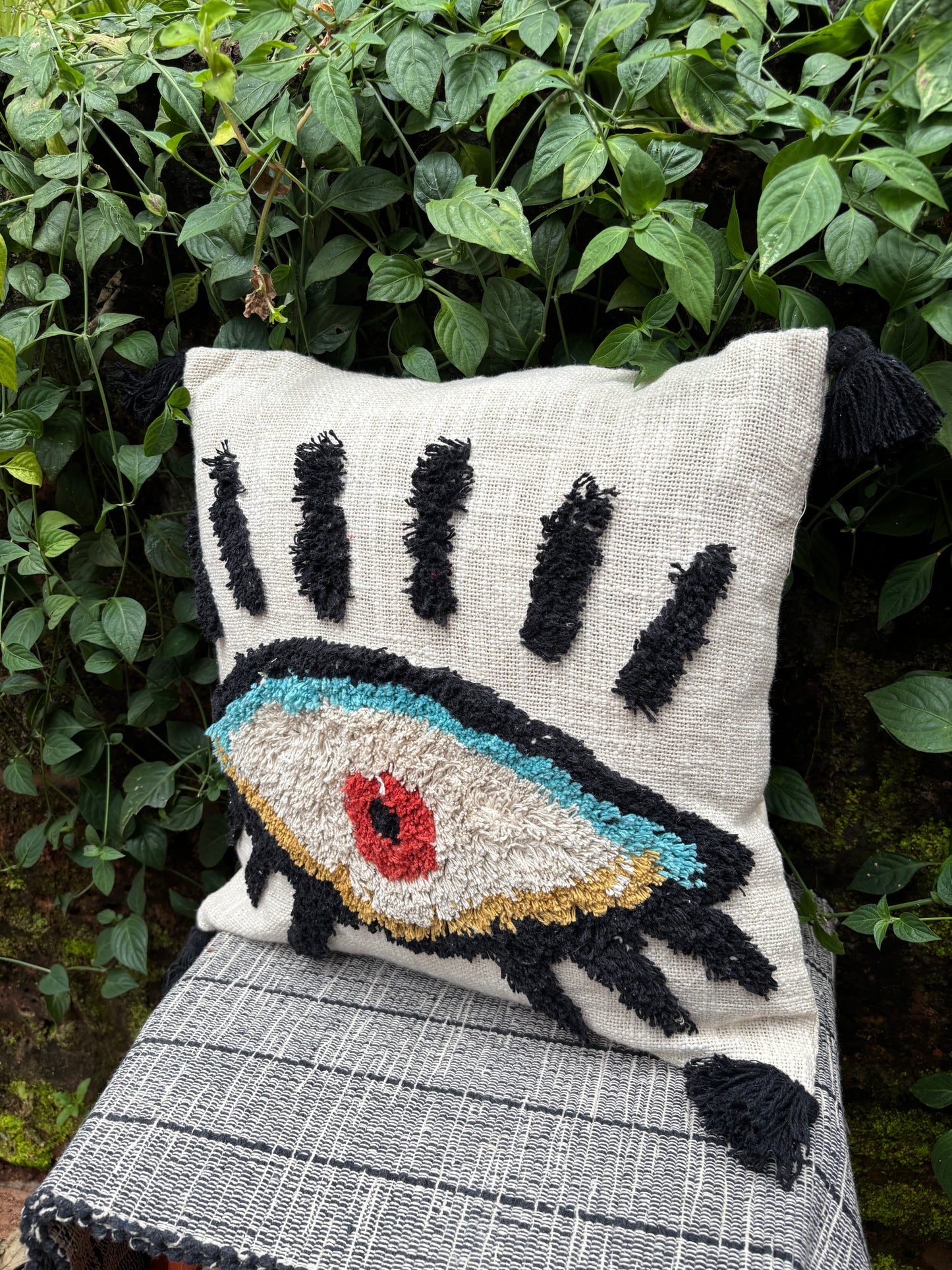 Evil Eye Tufted Handmade Cushion Cover