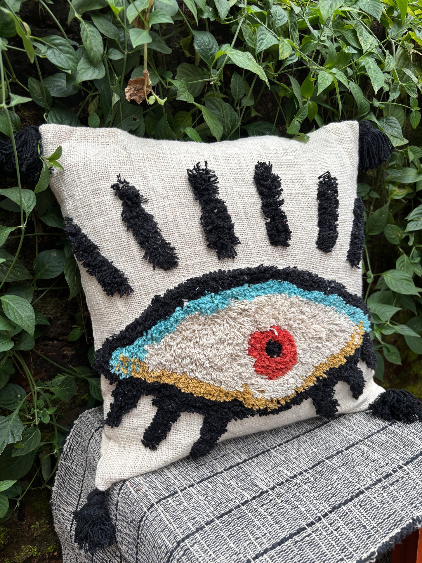 Evil Eye Tufted Handmade Cushion Cover