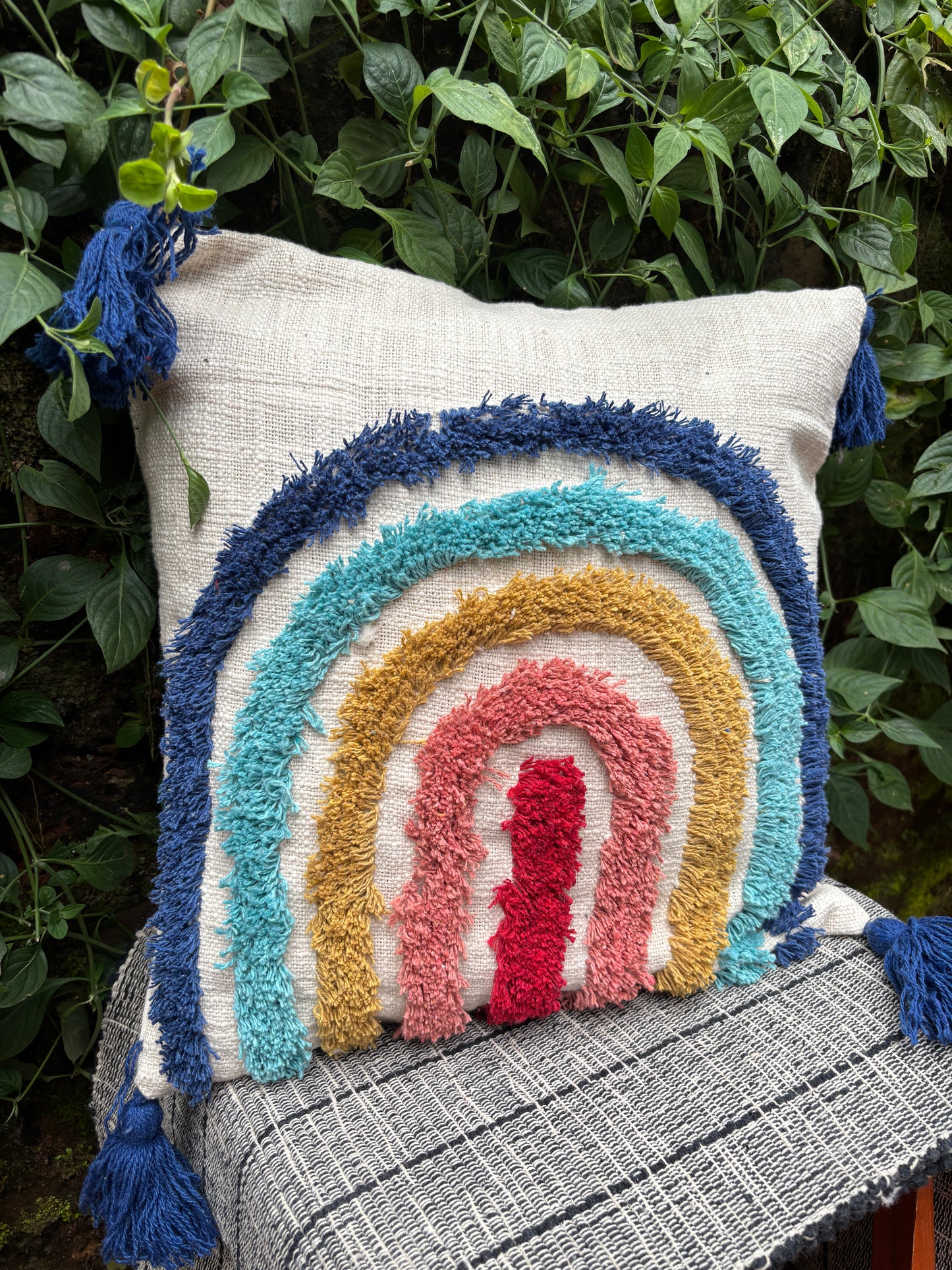 Rainbow Bohemian Cotton Tufted Cushion Cover