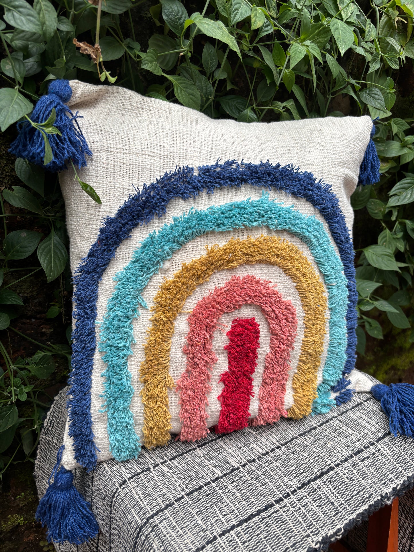 Rainbow Bohemian Cotton Tufted Cushion Cover