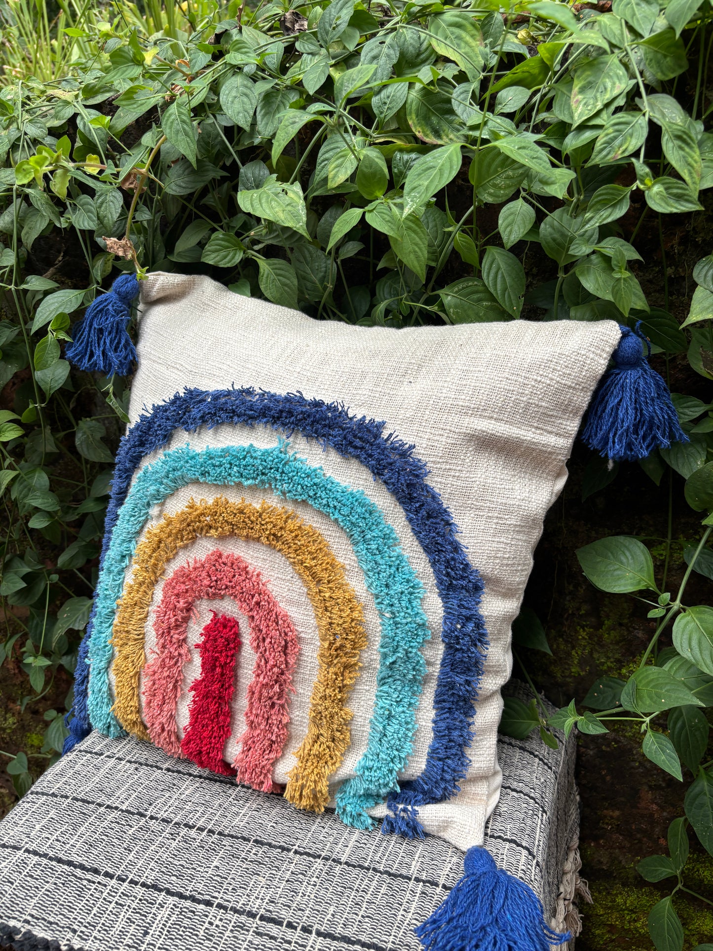 Rainbow Bohemian Cotton Tufted Cushion Cover