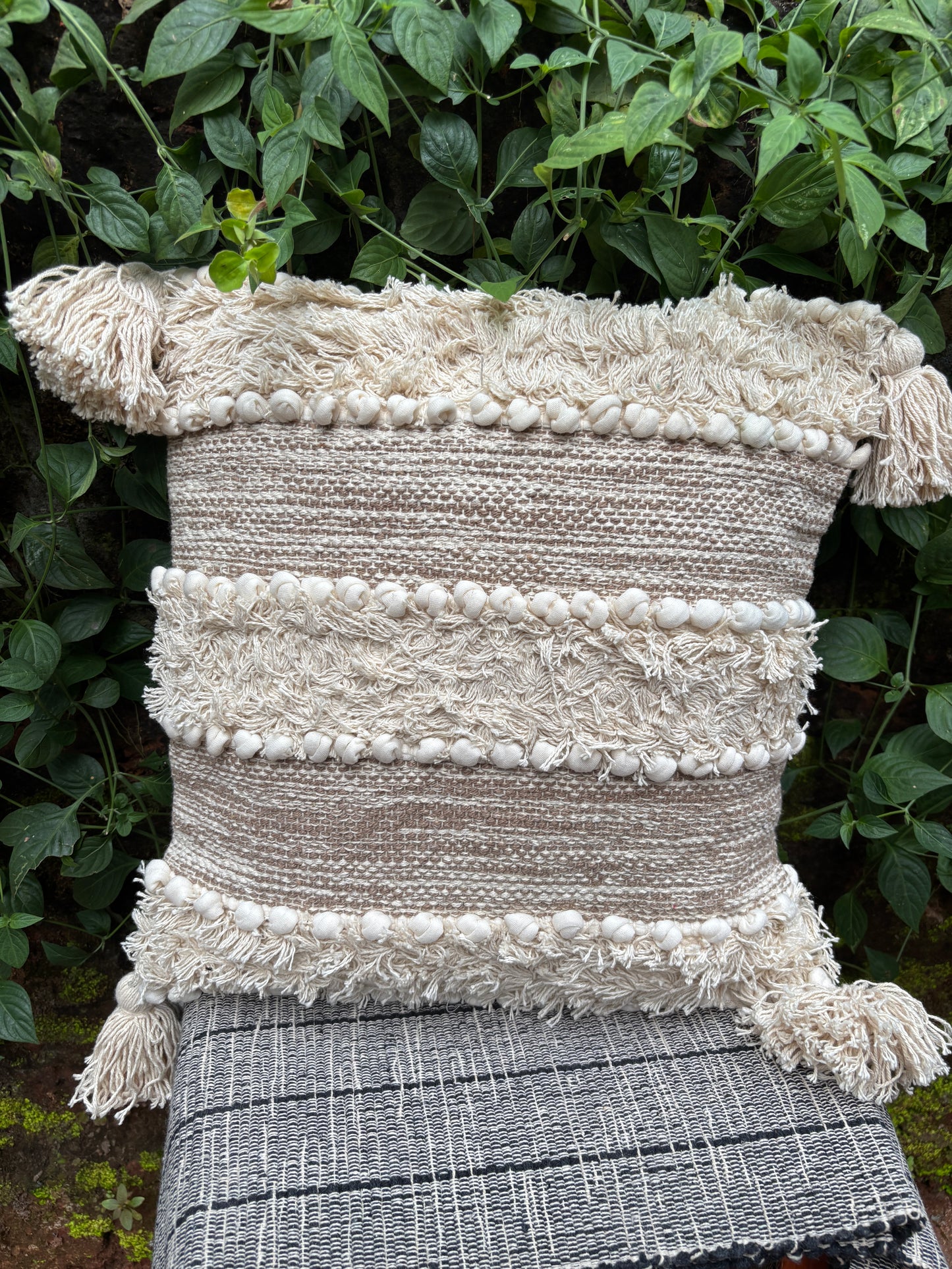 Bohemian Cotton Natural White/Brown Cushion Cover