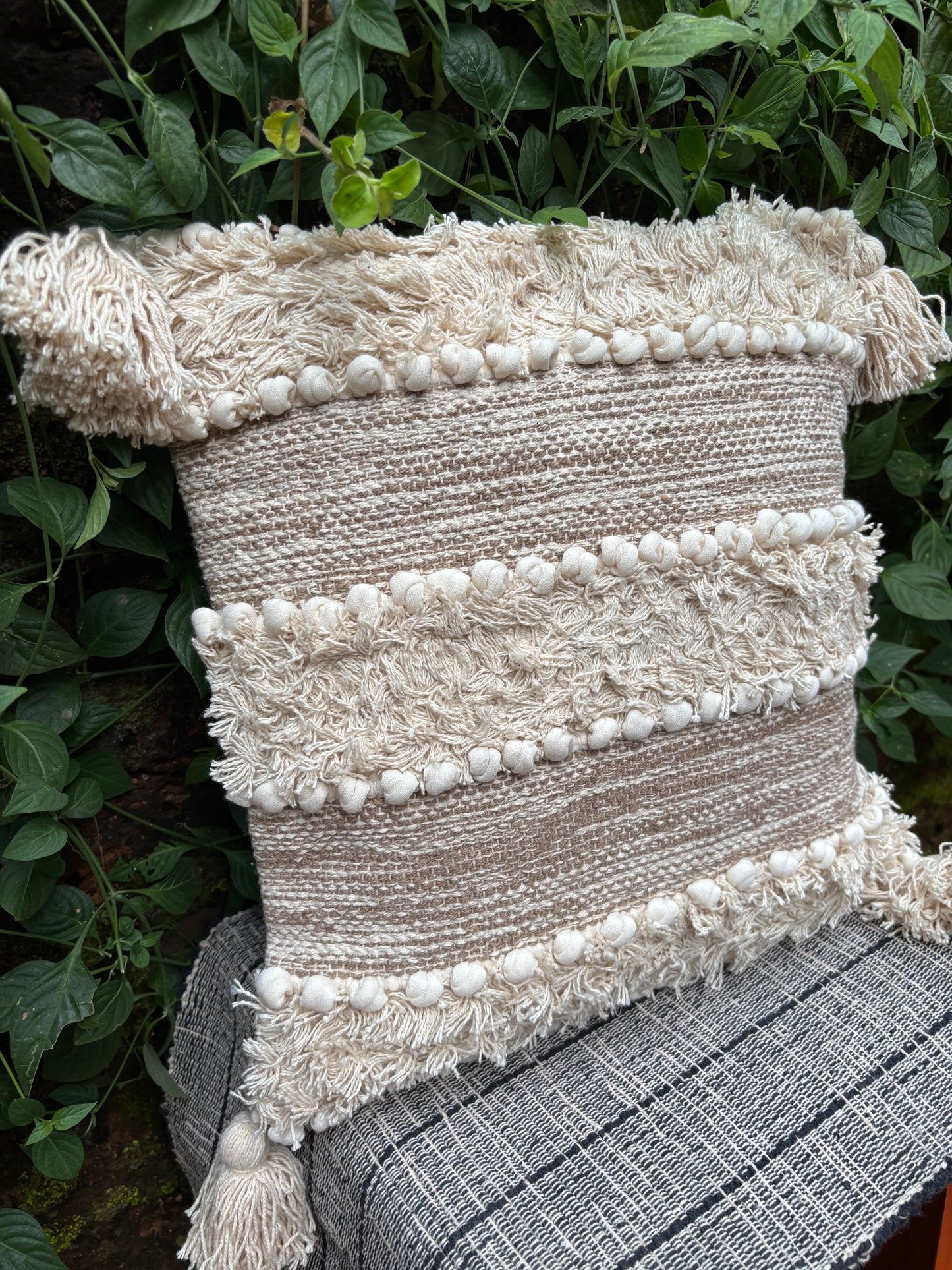 Bohemian Cotton Natural White/Brown Cushion Cover