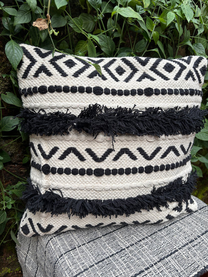 Bohemian Black/White Cotton Cushion Cover