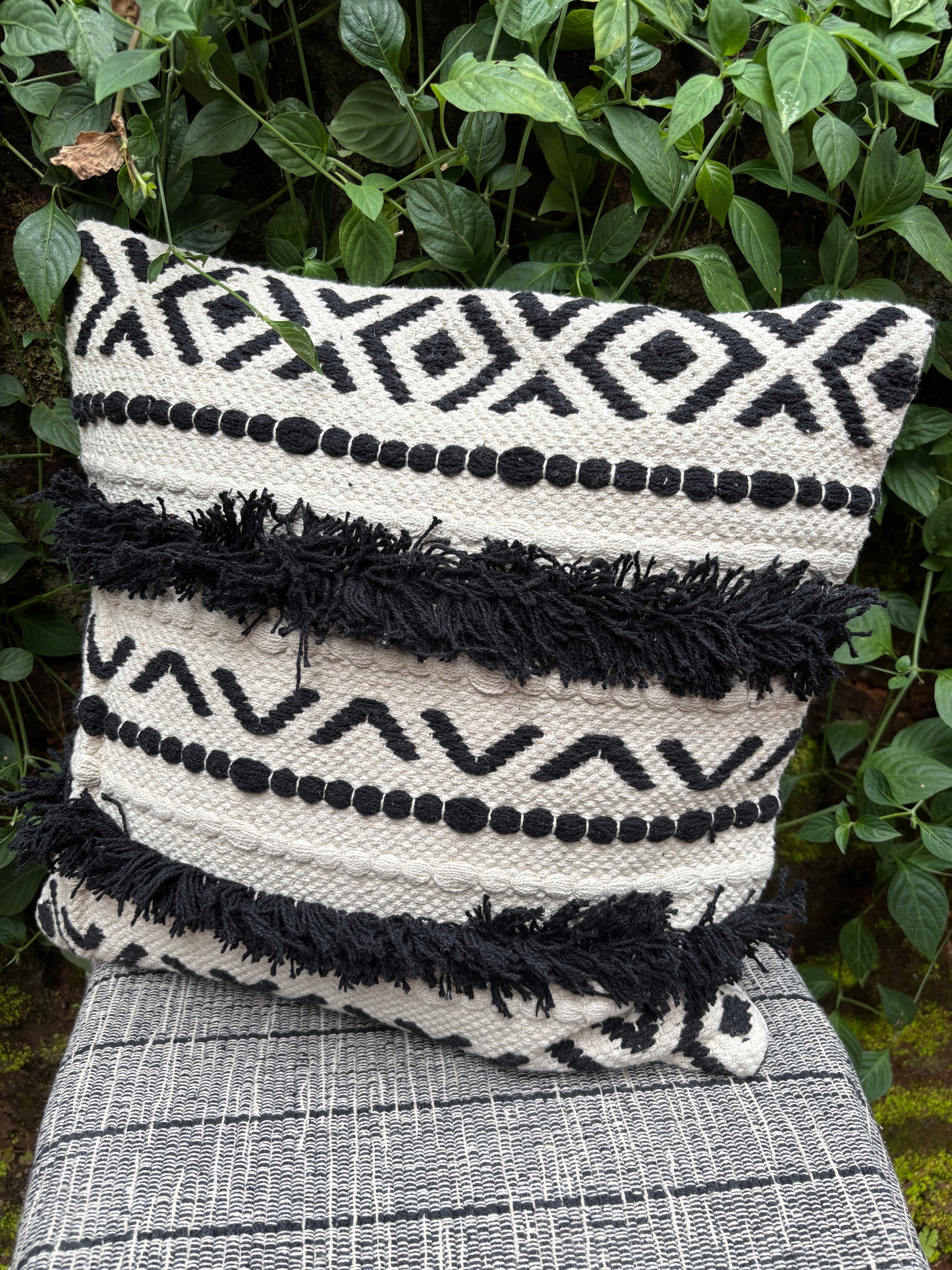 Bohemian Black/White Cotton Cushion Cover