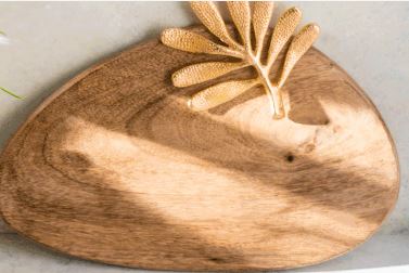 Asymmetrical platter with golden leaf