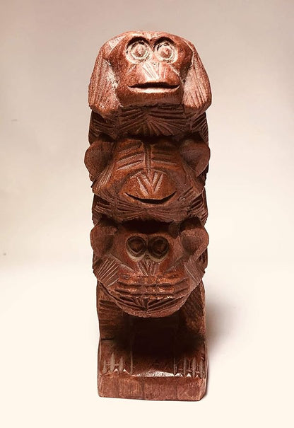 Wooden Figurine Sculpture Abstract Africa Asia Handicraft Deco 3 Monkeys