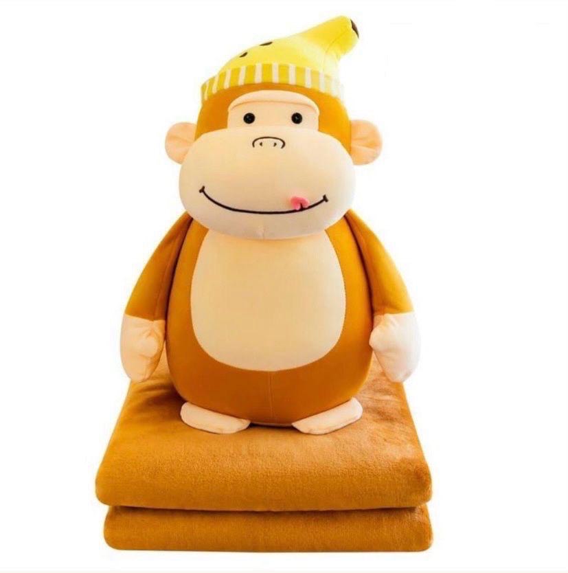 Super Soft Banana Monkey Animal Stuffed Toy Blanket for Kids Boys & Girls